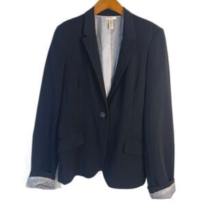 Vixen Black Contrast‎ Roll Cuff One Button Blazer Jacket Size LG